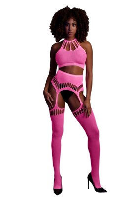 Two Piece with Crop Top and Stockings - Pink - XS/XL